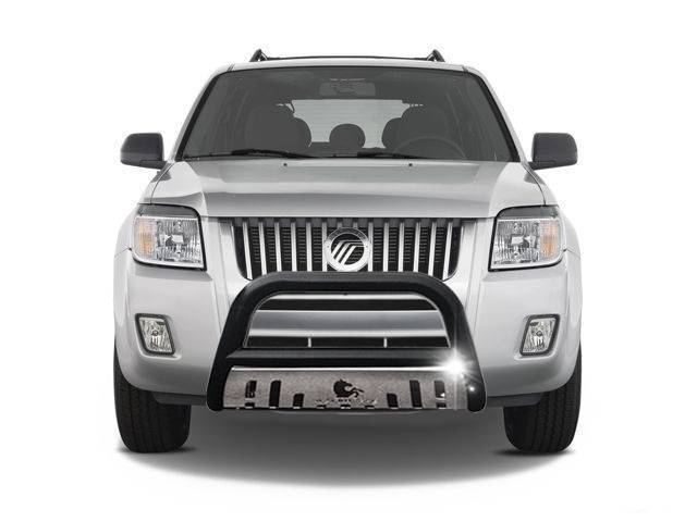 Topline Autopart Matte Black AVT Aluminum LED Light Bull Bar Front Bumper Grill Grille Guard With Stainless Skid Plate For 08-11/12 Ford Escape/Mazda Tribute/Mercury Mariner 06-10 Mountaineer