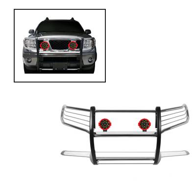 Black Horse Off Road - D | Grille Guard Kit | Stainless | With Set of 7" Red LED