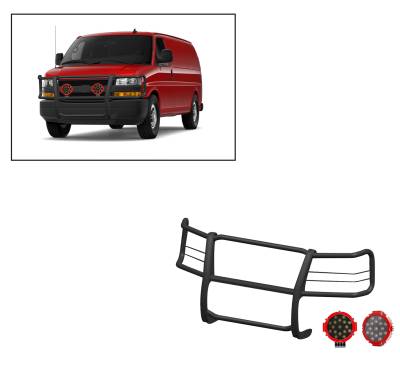 Black Horse Off Road - D | Grille Guard Kit| Black | With Set of 7" Red LED