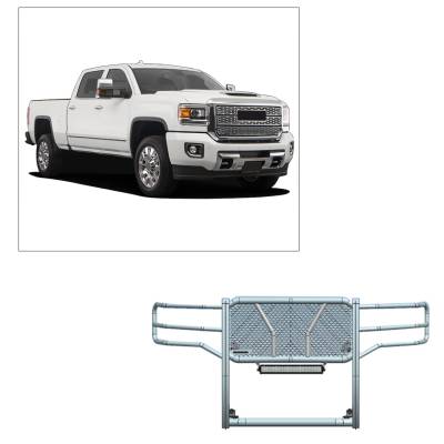 Black Horse Off Road - D | Rugged Grille Guard Kit | Black | With 20in Double Row LED Light Bar | RU-GMSI15-B-K1