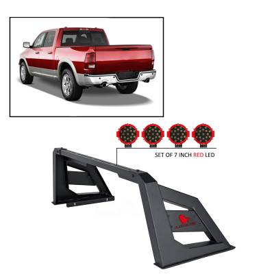 Black Horse Off Road - J | Armour Roll Bar Kit | Black | with 7" Red Round LED Lights | RB-AR1B-PLR