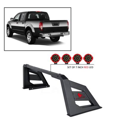 Black Horse Off Road - J | Armour Roll Bar Kit | Black | with 7" Red Round LED Lights | ARB-NIFRB-PLR