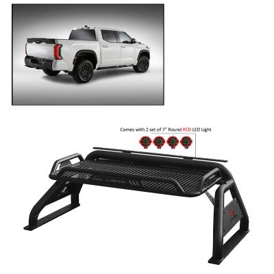 Black Horse Off Road - J | Atlas Roll Bar | Black | Compatible With Most 1/2 TON Trucks | W/ Set of 7" Red LED | RB-BA1B-PLR