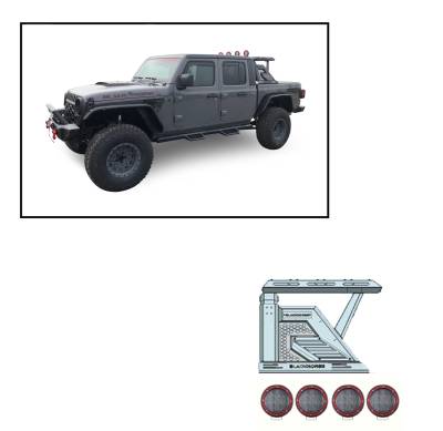 Black Horse Off Road - J | Armour II Roll Bar Kit | Comes with a set of 5.3" Red Round Flood LED Lights | AR2-09BA3-PLFR
