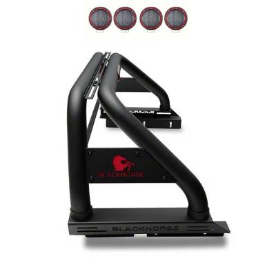 Black Horse Off Road - Classic Roll Bar With 2 Sets of 5.3" Red Trim Rings LED Flood Lights-Black-Colorado/Canyon|Black Horse Off Road