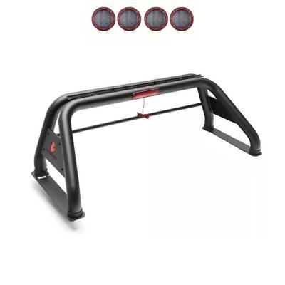 Black Horse Off Road - Classic Roll Bar With 2 Sets of 5.3" Red Trim Rings LED Flood Lights-Black-F-250 Super Duty/F-350 Super Duty/F-450 Super Duty|Black Horse Off Road
