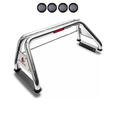 Black Horse Off Road - Classic Roll Bar With 2 Set of 5.3".Black Trim Rings LED Flood Lights-Stainless Steel-F-250 Super Duty/F-350 Super Duty/F-450 Super Duty|Black Horse Off Road