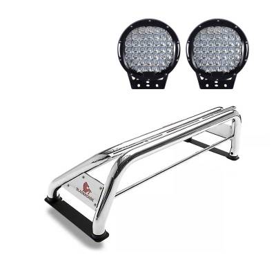 Black Horse Off Road - Classic Roll Bar With Set of 9" Black Round LED Light-Stainless Steel-F-250 Super Duty/F-350 Super Duty/F-450 Super Duty|Black Horse Off Road
