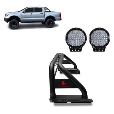 Black Horse Off Road - Classic Roll Bar With Set of 9" Black Round LED Light-Black-2019-2023 Ford Ranger|Black Horse Off Road