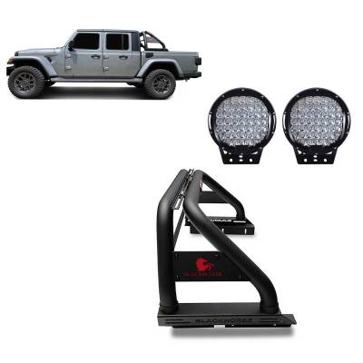 Black Horse Off Road - Classic Roll Bar With Set of 9" Black Round LED Light-Black-2020-2023 Jeep Gladiator|Black Horse Off Road