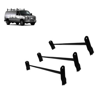 Black Horse Off Road - Black Horse off road three Bars Black Steel Roof Ladder Rack adjustable utility Cross Bar with Stoppers Fit 2003-2024 Chevy Express/GMC Savana|1999-2014 Ford Econoline - 600 LBS weight Capacity |Black Horse Off Road