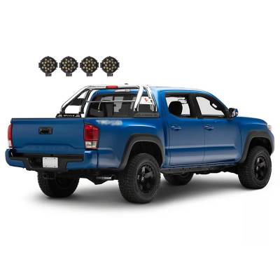 Black Horse Off Road - CLASSIC Roll Bar With 2 pairs of 7.0" Black Trim Rings LED Flood Lights-Stainless Steel-2005-2023 Toyota Tacoma|Black Horse Off Road