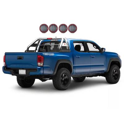 Black Horse Off Road - CLASSIC Roll Bar With 2 Sets of 5.3" Red Trim Rings LED Flood Lights-Stainless Steel-2005-2023 Toyota Tacoma|Black Horse Off Road