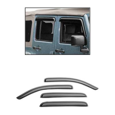 Black Horse Off Road - Black Horse Off Road [BHOR] |Tape On Rain Guard/Wind Deflectors|2007-2018 Jeep Wrangler JK |Smoke,4Pcs|#14-94249