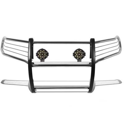 Black Horse Off Road - Grille Guard With Set of 7.0" Black Trim Rings LED Flood Lights-Stainless Steel-Frontier/Pathfinder|Black Horse Off Road