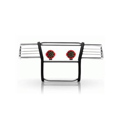 Black Horse Off Road - Grille Guard With Set of 7.0" Red Trim Rings LED Flood Lights-Stainless Steel-1999-2002 Chevrolet Silverado 1500/2000-2006 Chevrolet Suburban 1500-Tahoe-GMC Yukon-GMC Yukon XL 1500|Black Horse Off Road