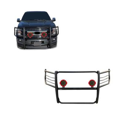 Black Horse Off Road - Grille Guard With Set of 7.0" Red Trim Rings LED Flood Lights-Black-2015-2024 Ford F-150|Black Horse Off Road