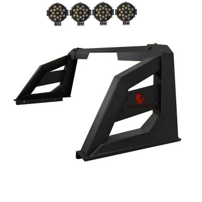 Black Horse Off Road - ARMOUR Roll Bar With 2 pairs of 7.0" Black Trim Rings LED Flood Lights-Matte Black-Colorado/Canyon/Tacoma|Black Horse Off Road