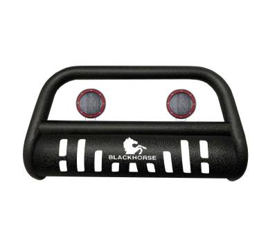 Black Horse Off Road - Bull Bar-T With Set of 5.3" Red Trim Rings LED Flood Lights-Textured Black-1999-2004 Jeep Grand Cherokee|Black Horse Off Road