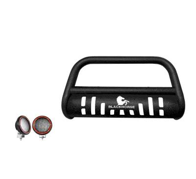 Black Horse Off Road - Bull Bar-T With Set of 5.3" Red Trim Rings LED Flood Lights-Textured Black-2019-2024 Toyota Rav4/2021-2024 Toyota Venza|Black Horse Off Road