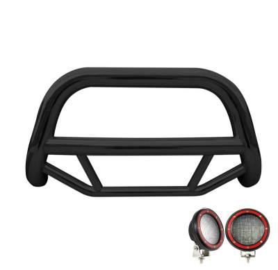Black Horse Off Road - MAX Bull Bar With Set of 5.3" Red Trim Rings LED Flood Lights-Black-Mercedes-Benz GL320-GL350-GL450-GL500-GL550-ML320-ML350-ML450-ML500-ML550-ML63 AMG|Black Horse Off Road