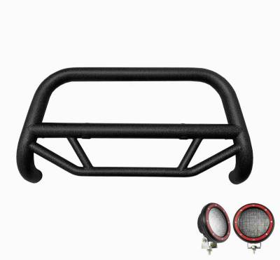 Black Horse Off Road - MAX T Bull Bar With Set of 5.3" Red Trim Rings LED Flood Lights-Textured Black-2019-2023 Ram 2500/2019-2023 Ram 3500|Black Horse Off Road