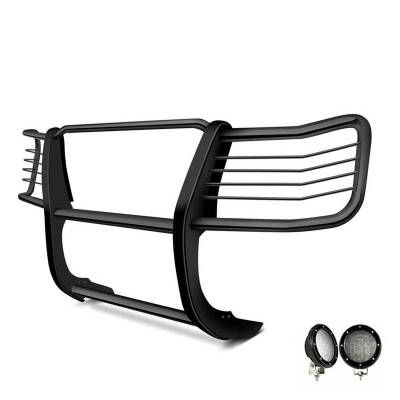 Black Horse Off Road - Grille Guard With Set of 5.3".Black Trim Rings LED Flood Lights-Black-2017-2024 Nissan Titan|Black Horse Off Road