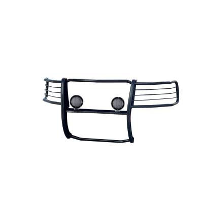 Black Horse Off Road - Grille Guard With Set of 5.3".Black Trim Rings LED Flood Lights-Black-2007-2013 Chevrolet Silverado 1500|Black Horse Off Road