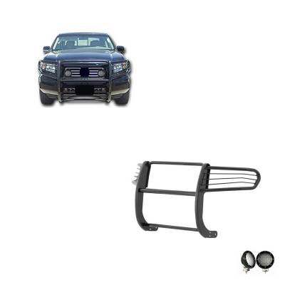 Black Horse Off Road - Grille Guard With Set of 5.3".Black Trim Rings LED Flood Lights-Black-2006-2014 Honda Ridgeline|Black Horse Off Road