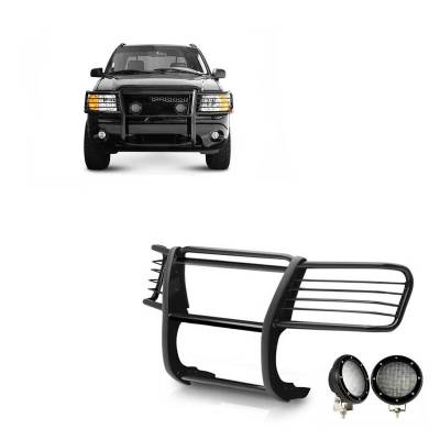 Black Horse Off Road - Grille Guard With Set of 5.3".Black Trim Rings LED Flood Lights-Black-2002-2005 Ford Explorer|Black Horse Off Road