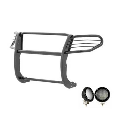 Black Horse Off Road - Grille Guard With Set of 5.3".Black Trim Rings LED Flood Lights-Black-2011-2015 Ford Explorer|Black Horse Off Road