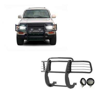 Black Horse Off Road - Grille Guard With Set of 5.3".Black Trim Rings LED Flood Lights-Black-4Runner/Tacoma|Black Horse Off Road