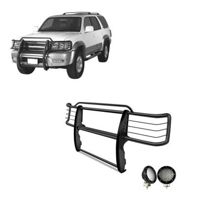 Black Horse Off Road - Grille Guard With Set of 5.3".Black Trim Rings LED Flood Lights-Black-1999-2002 Toyota 4Runner|Black Horse Off Road
