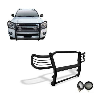 Black Horse Off Road - Grille Guard With Set of 5.3".Black Trim Rings LED Flood Lights-Black-GX470/4Runner|Black Horse Off Road