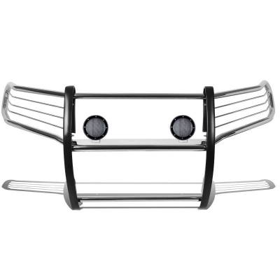 Black Horse Off Road - Grille Guard With Set of 5.3".Black Trim Rings LED Flood Lights-Stainless Steel-2016-2023 Toyota Tacoma|Black Horse Off Road