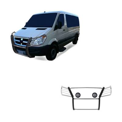 Black Horse Off Road - Grille Guard With Set of 5.3".Black Trim Rings LED Flood Lights-Stainless Steel-Dodge,Mercedes and Freightliner Sprinter|Black Horse Off Road