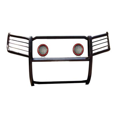 Black Horse Off Road - Grille Guard With Set of 5.3" Red Trim Rings LED Flood Lights-Black-2020-2024 Kia Telluride|Black Horse Off Road