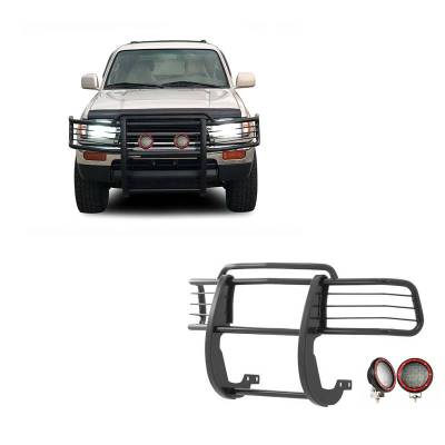 Black Horse Off Road - Grille Guard With Set of 5.3" Red Trim Rings LED Flood Lights-Black-4Runner/Tacoma|Black Horse Off Road