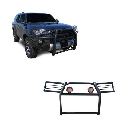 Black Horse Off Road - Grille Guard With Set of 5.3" Red Trim Rings LED Flood Lights-Black-2010-2024 Toyota 4Runner|Black Horse Off Road