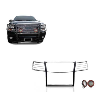Black Horse Off Road - Grille Guard With Set of 5.3" Red Trim Rings LED Flood Lights-Stainless Steel-Avalanche/Suburban 1500/Tahoe|Black Horse Off Road