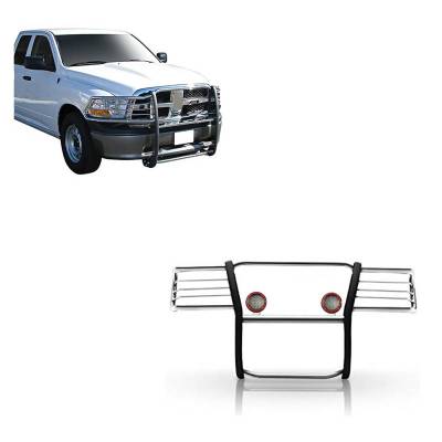 Black Horse Off Road - Grille Guard With Set of 5.3" Red Trim Rings LED Flood Lights-Stainless Steel-Ram 1500/1500/1500 Classic|Black Horse Off Road