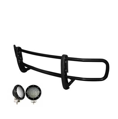 Black Horse Off Road - SPARTAN Grille Guard With Set of 5.3".Black Trim Rings LED Flood Lights-Black-NV1500/NV2500/NV3500|Black Horse Off Road