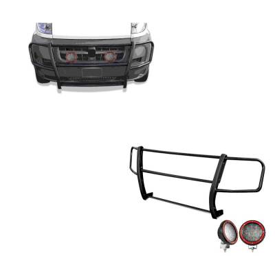 Black Horse Off Road - SPARTAN Grille Guard With Set of 5.3" Red Trim Rings LED Flood Lights-Black-Promaster 1500/Promaster 2500/Promaster 3500|Black Horse Off Road
