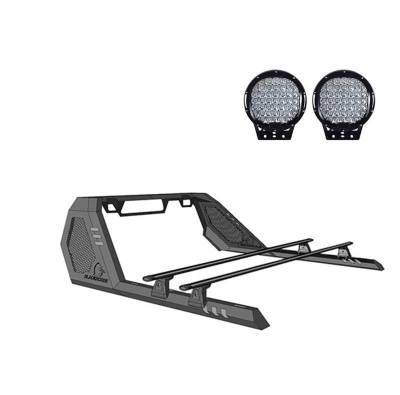 Black Horse Off Road - VIGOR Roll Bar Ladder Rack W/ Cross Bar With Set of 9" Black Round LED Light-Black-2020-2023 Jeep Gladiator|Black Horse Off Road