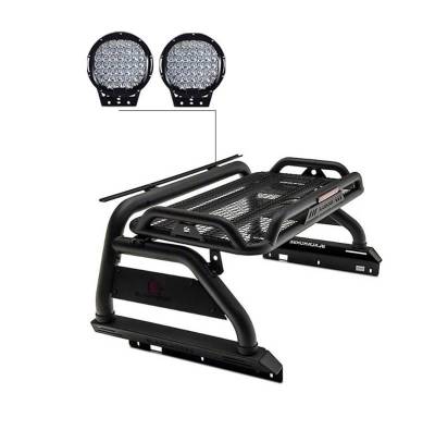 Black Horse Off Road - ATLAS Roll Bar Ladder Rack With Set of 9" Black Round LED Light-Black-2022-2023 Nissan Frontier|Black Horse Off Road