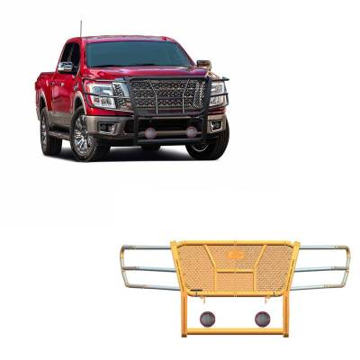 Black Horse Off Road - RUGGED Heavy Duty Grille Guard With Set of 5.3" Red Trim Rings LED Flood Lights-Black-2017-2024 Nissan Titan|Black Horse Off Road