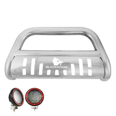 Black Horse Off Road - Bull Bar With Set of 5.3" Red Trim Rings LED Flood Lights-Stainless Steel-2015-2025 Ford Transit-150|Black Horse Off Road