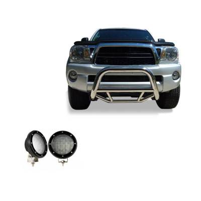 Black Horse Off Road - MAX Bull Bar With Set of 5.3".Black Trim Rings LED Flood Lights-Stainless Steel-2005-2015 Toyota Tacoma|Black Horse Off Road