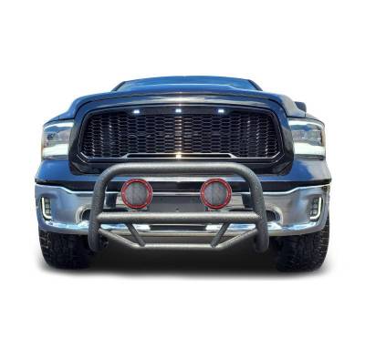 Black Horse Off Road - MAX T Bull Bar With Set of 5.3" Red Trim Rings LED Flood Lights-Textured Black-2009-2010 Dodge Ram 1500/2011-2018 Ram 1500/2019-2020 Ram 1500 Classic|Black Horse Off Road