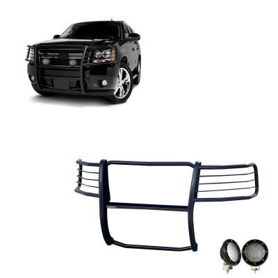 Black Horse Off Road - Grille Guard With Set of 5.3".Black Trim Rings LED Flood Lights-Black-Avalanche/Suburban 1500/Tahoe|Black Horse Off Road